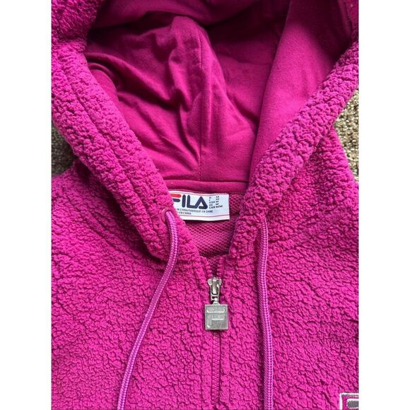 Fila Women's Pink Full Zip Drawstring Hood Sherpa Jacket Size Medium - Picture 3 of 5